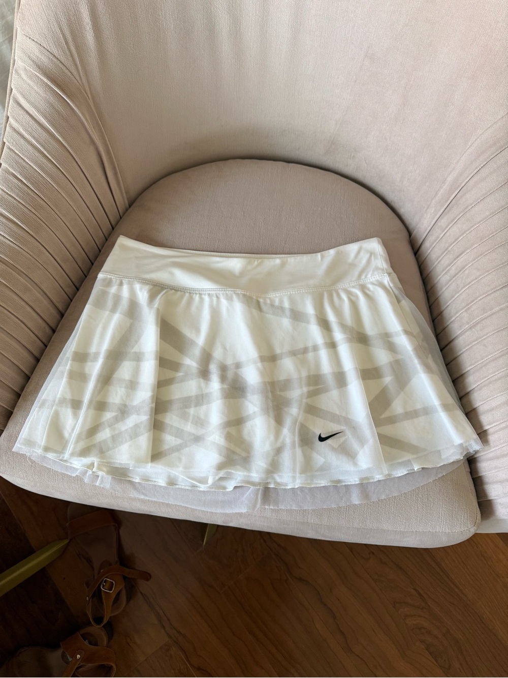 Nike White Geometric Print Pleated Skater Skirt